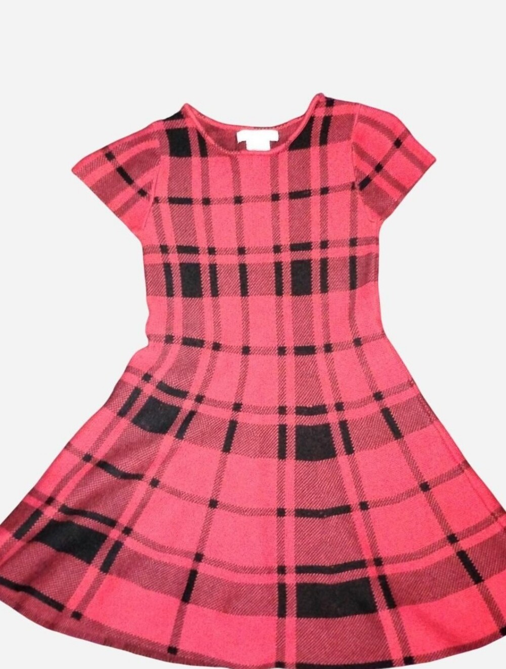 Sincerely Jules Girl Red & Black Plaid Knit Sweater Dress Size L (10-12) 100% Co